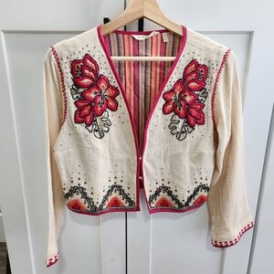 Soft Surroundings Mari Bolero Embellished Beaded Topper Jacket Size Small Cream